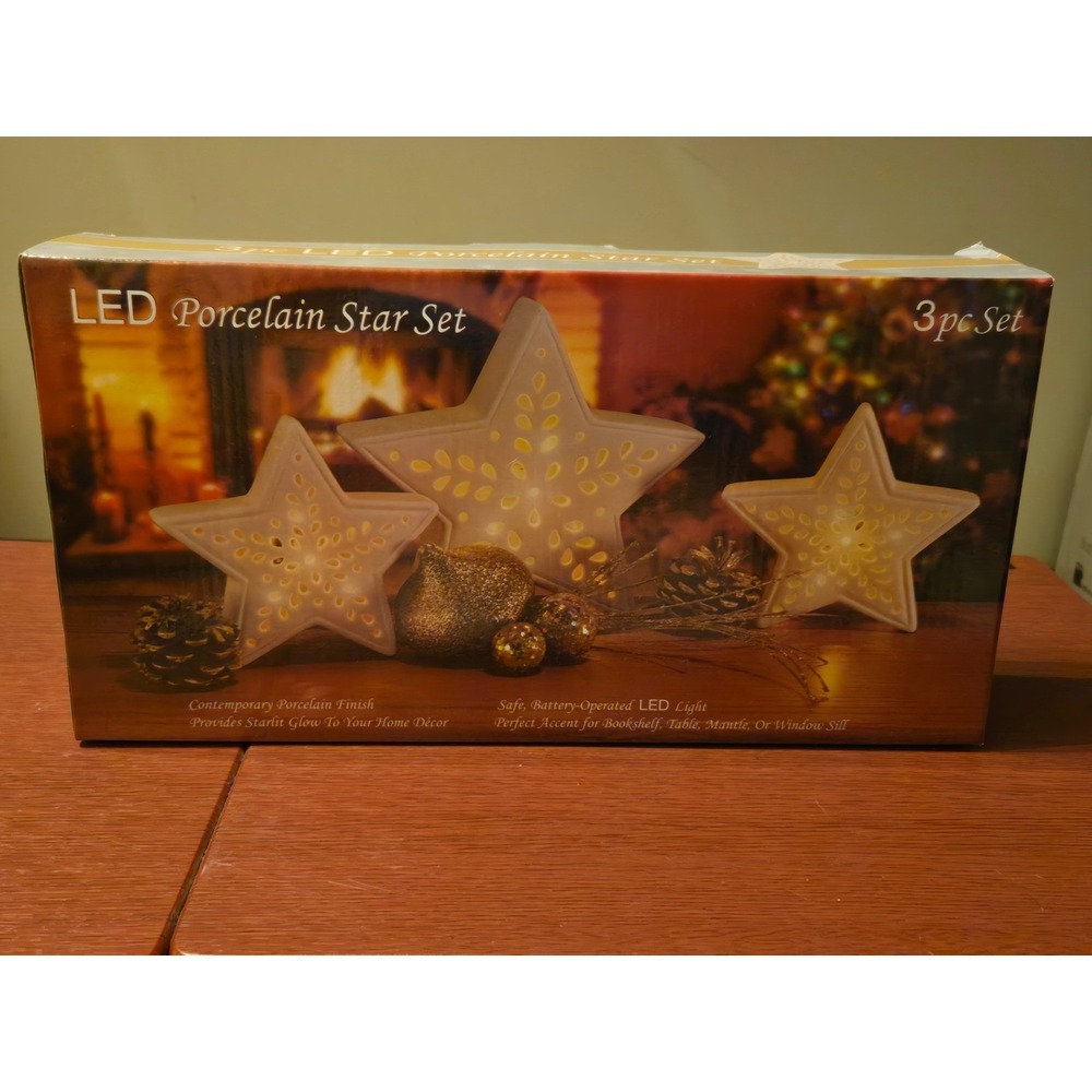 3pc LED Porcelain‎ Star Set Mark Feldstein & Associates White Holiday Decor